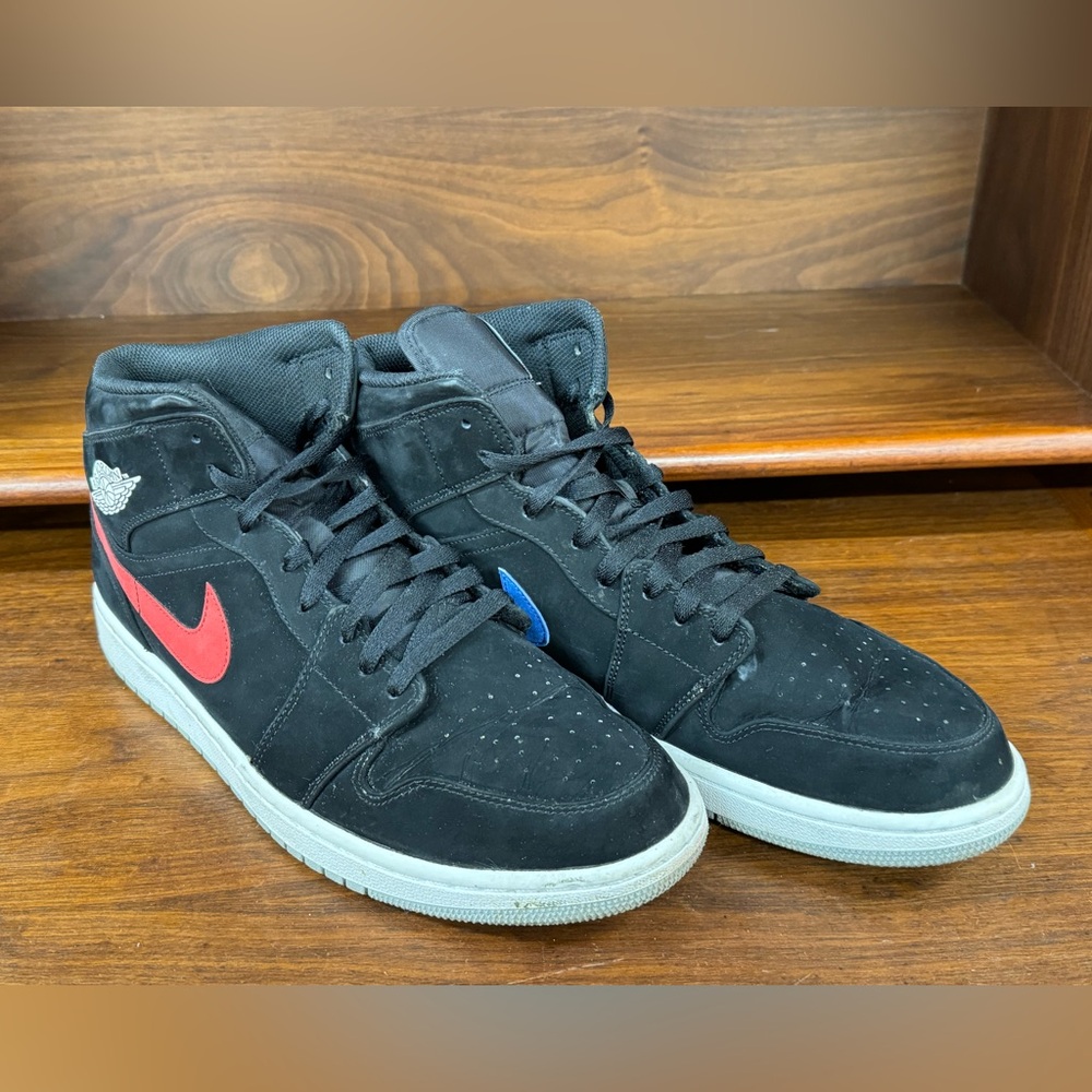 Nike Air Jordan 1 Retro Mid Multicolor Swoosh Shoes, Size 13, 554724-065